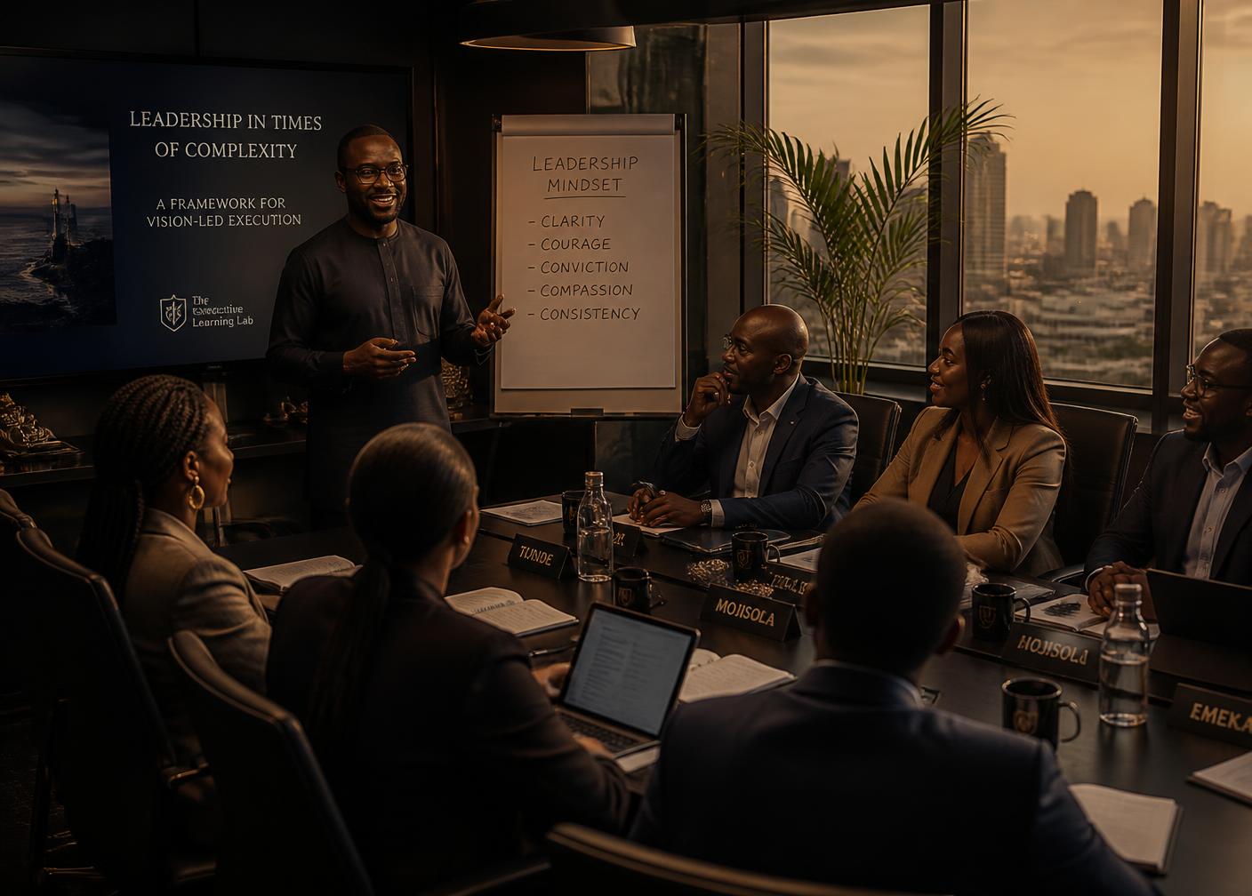 Facilitator leading an executive learning workshop